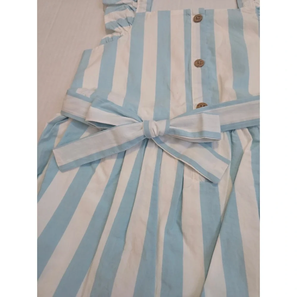 Carters Toddler Girls Blue White Striped Ruffle Strap Cotton Dress 3T NWT